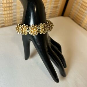 Stretchy Gold Colored with Bling Rhinestones Bracelet